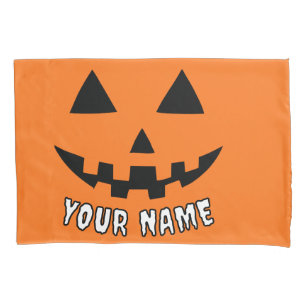 Personalized Orange Pumpkin Halloween Your Name Pillow Case