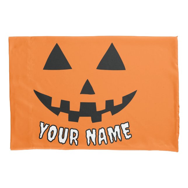 Personalized Orange Pumpkin Halloween Your Name Pillow Case (Front)