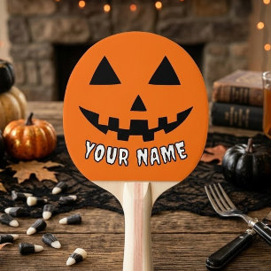Personalized Orange Pumpkin Halloween Your Name Ping Pong Paddle