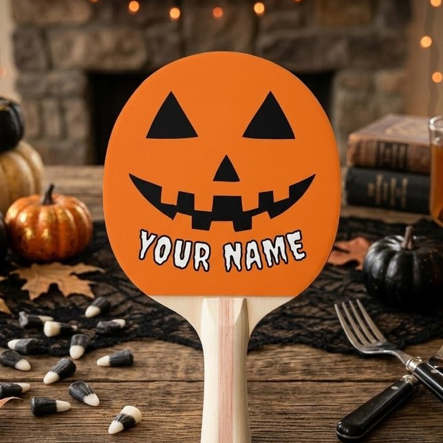 Personalized Orange Pumpkin Halloween Your Name Ping Pong Paddle (Creator Uploaded)