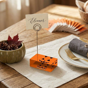 Personalized Orange Pumpkin Halloween Your Name Place Card Holder