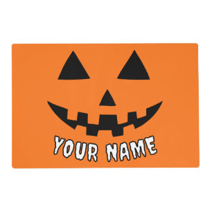 Personalized Orange Pumpkin Halloween Your Name Placemat