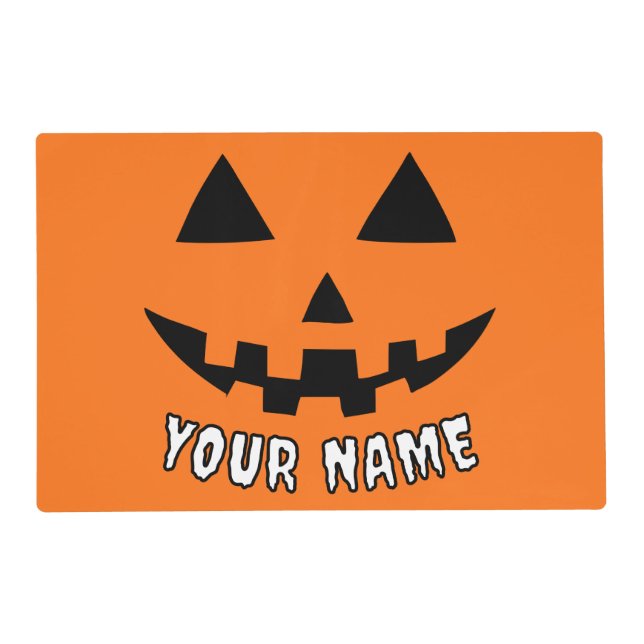 Personalized Orange Pumpkin Halloween Your Name Placemat (Front)