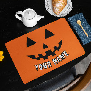 Personalized Orange Pumpkin Halloween Your Name Placemat