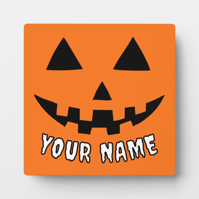 Personalized Orange Pumpkin Halloween Your Name Plaque (Front)