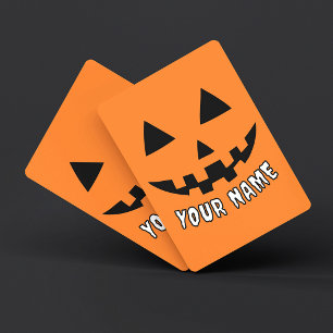 Personalized Orange Pumpkin Halloween Your Name Poker Cards