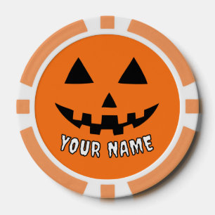 Personalized Orange Pumpkin Halloween Your Name Poker Chips