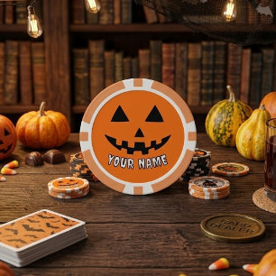 Personalized Orange Pumpkin Halloween Your Name Poker Chips