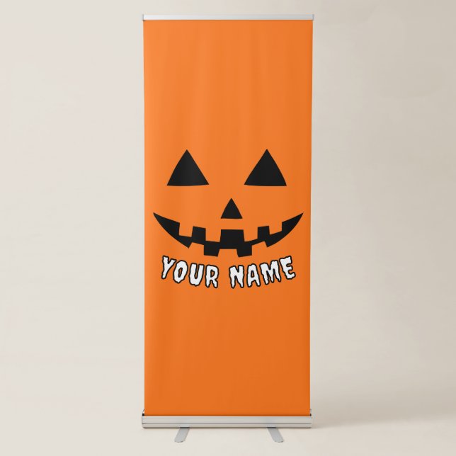 Personalized Orange Pumpkin Halloween Your Name Retractable Banner (Front)