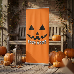 Personalized Orange Pumpkin Halloween Your Name Retractable Banner
