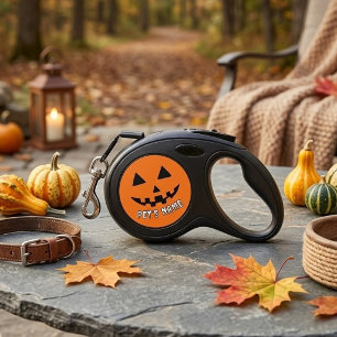 Personalized Orange Pumpkin Halloween Your Name Retractable Pet Leash