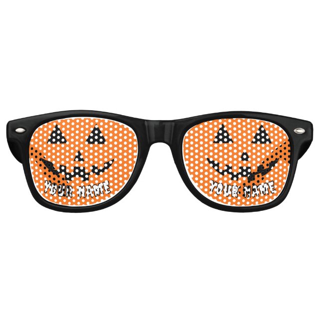 Personalized Orange Pumpkin Halloween Your Name Retro Sunglasses (Front)