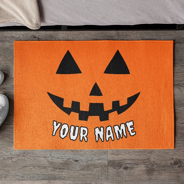 Personalized Orange Pumpkin Halloween Your Name Rug (Creator Uploaded)