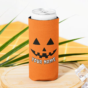 Personalized Orange Pumpkin Halloween Your Name Seltzer Can Cooler