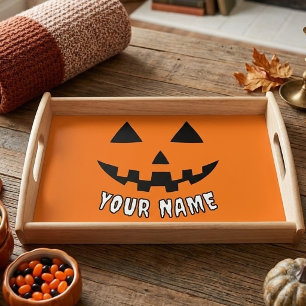 Personalized Orange Pumpkin Halloween Your Name Serving Tray