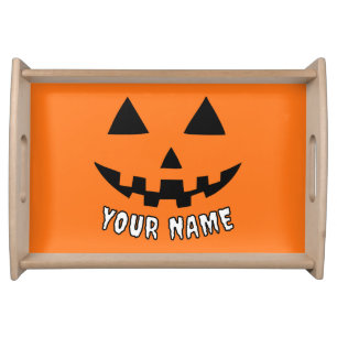 Personalized Orange Pumpkin Halloween Your Name Serving Tray