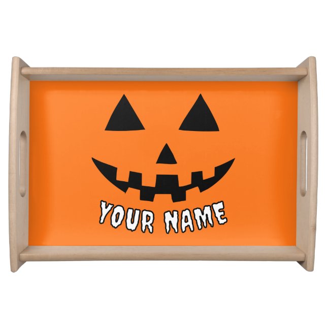 Personalized Orange Pumpkin Halloween Your Name Serving Tray (Front)