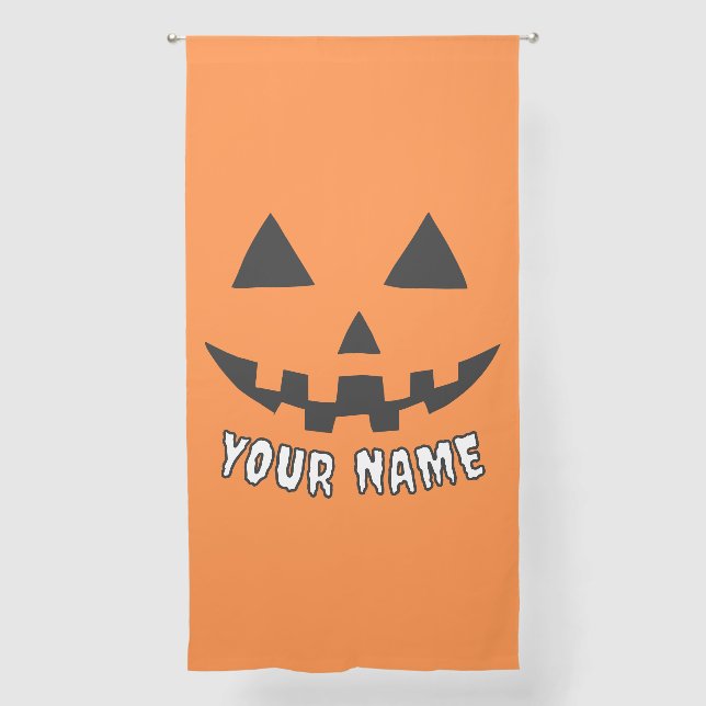 Personalized Orange Pumpkin Halloween Your Name Sheer Curtains (Front)