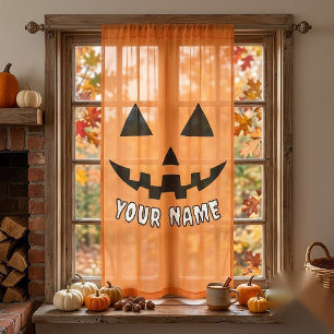 Personalized Orange Pumpkin Halloween Your Name Sheer Curtains
