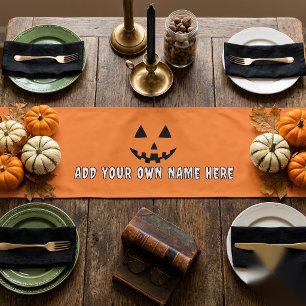 Personalized Orange Pumpkin Halloween Your Name Short Table Runner