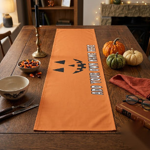 Personalized Orange Pumpkin Halloween Your Name Short Table Runner
