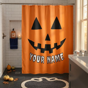Personalized Orange Pumpkin Halloween Your Name Shower Curtain