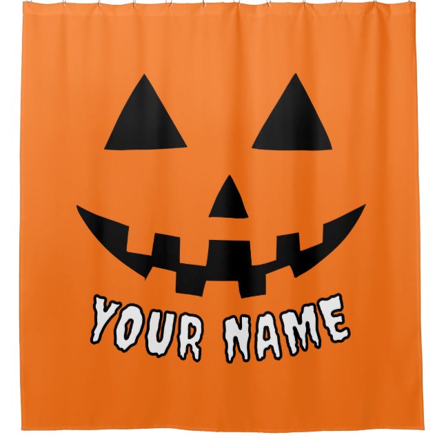 Personalized Orange Pumpkin Halloween Your Name Shower Curtain (Front)