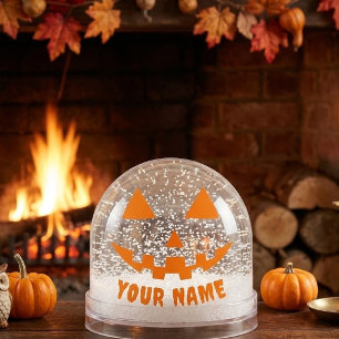 Personalized Orange Pumpkin Halloween Your Name Snow Globe