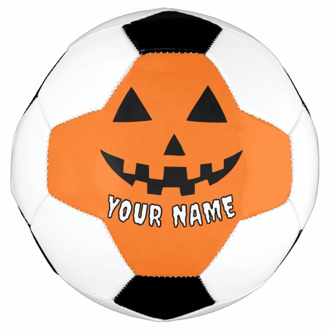 Personalized Orange Pumpkin Halloween Your Name Soccer Ball (Front)