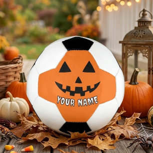 Personalized Orange Pumpkin Halloween Your Name Soccer Ball