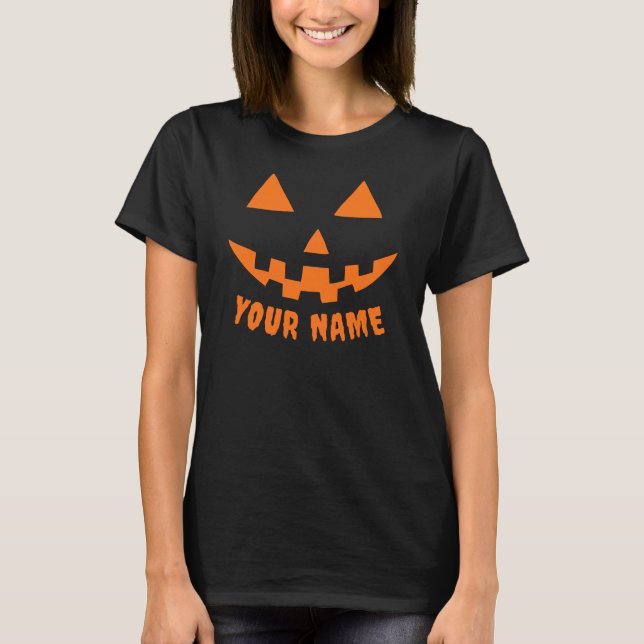 Personalized Orange Pumpkin Halloween Your Name T-Shirt (Front)