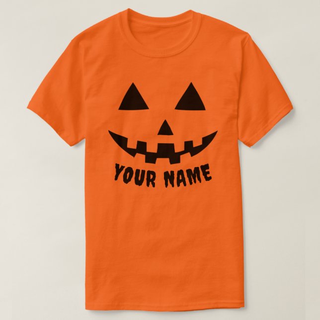 Personalized Orange Pumpkin Halloween Your Name T-Shirt (Design Front)