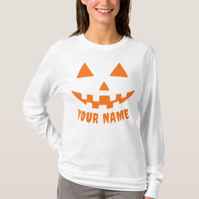 Personalized Orange Pumpkin Halloween Your Name T-Shirt (Front)