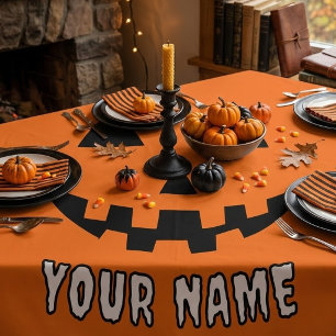 Personalized Orange Pumpkin Halloween Your Name Tablecloth