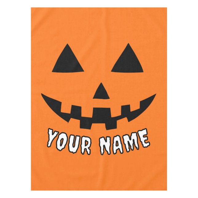 Personalized Orange Pumpkin Halloween Your Name Tablecloth (Front)