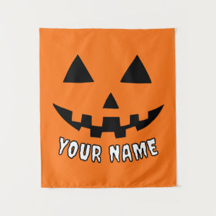 Personalized Orange Pumpkin Halloween Your Name Tapestry