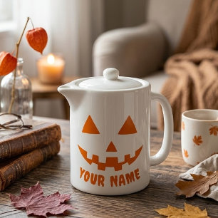 Personalized Orange Pumpkin Halloween Your Name Teapot