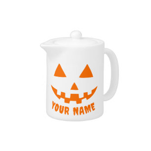 Personalized Orange Pumpkin Halloween Your Name Teapot