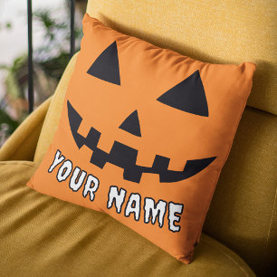 Personalized Orange Pumpkin Halloween Your Name Throw Pillow