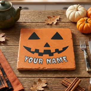 Personalized Orange Pumpkin Halloween Your Name Trivet
