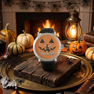 Personalized Orange Pumpkin Halloween Your Name Watch