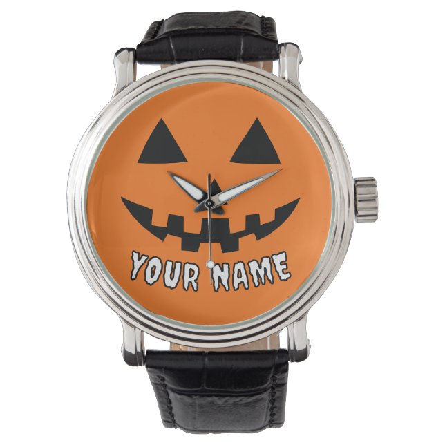 Personalized Orange Pumpkin Halloween Your Name Watch (Front)