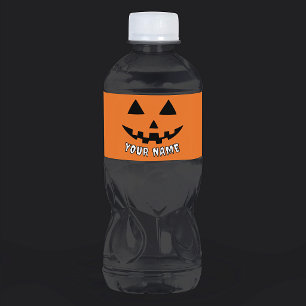 Personalized Orange Pumpkin Halloween Your Name Water Bottle Label