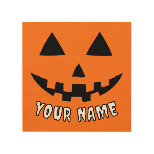 Personalized Orange Pumpkin Halloween Your Name Wood Wall Art