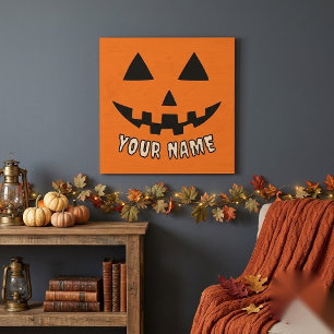 Personalized Orange Pumpkin Halloween Your Name Wood Wall Art