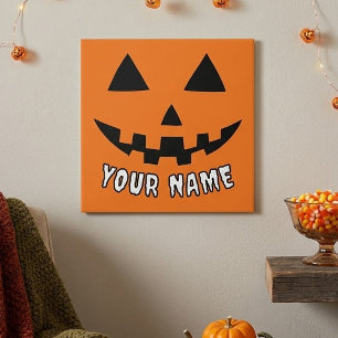 Personalized Orange Pumpkin Halloween Your Name Wood Wall Art