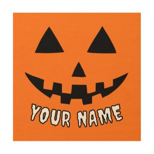 Personalized Orange Pumpkin Halloween Your Name Wood Wall Art