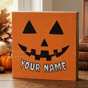 Personalized Orange Pumpkin Halloween Your Name Wooden Box Sign