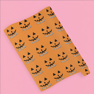 Personalized Orange Pumpkin Halloween Your Name Wrapping Paper