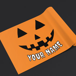 Personalized Orange Pumpkin Halloween Your Name Wrapping Paper Sheets